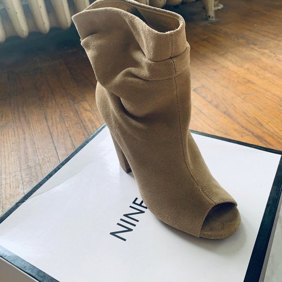 Tan Suede Open Toe Ankle bootie - Picture 2 of 5